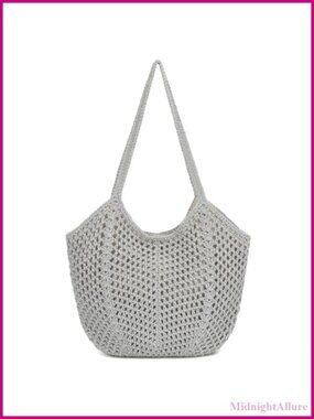 Crochet Tote Bag Cotton Woven Beach Purse Handmade Boho Summer Handbag